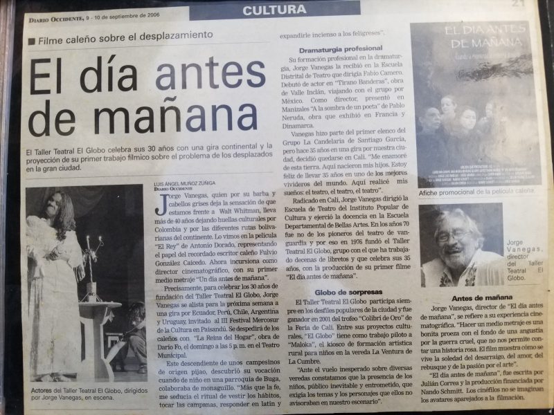 Front page of a newspaper with the title "El dia antes de manana"